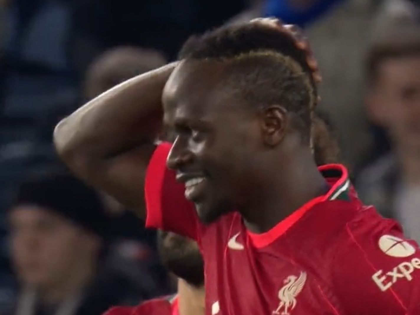 Sadio Mane reacts after his miss against Leicester