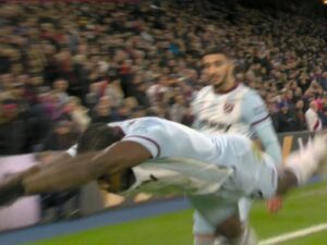 Michail Antonio dives in front of Said Benrahma