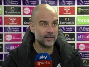 Pep Guardiola giving post-match interview