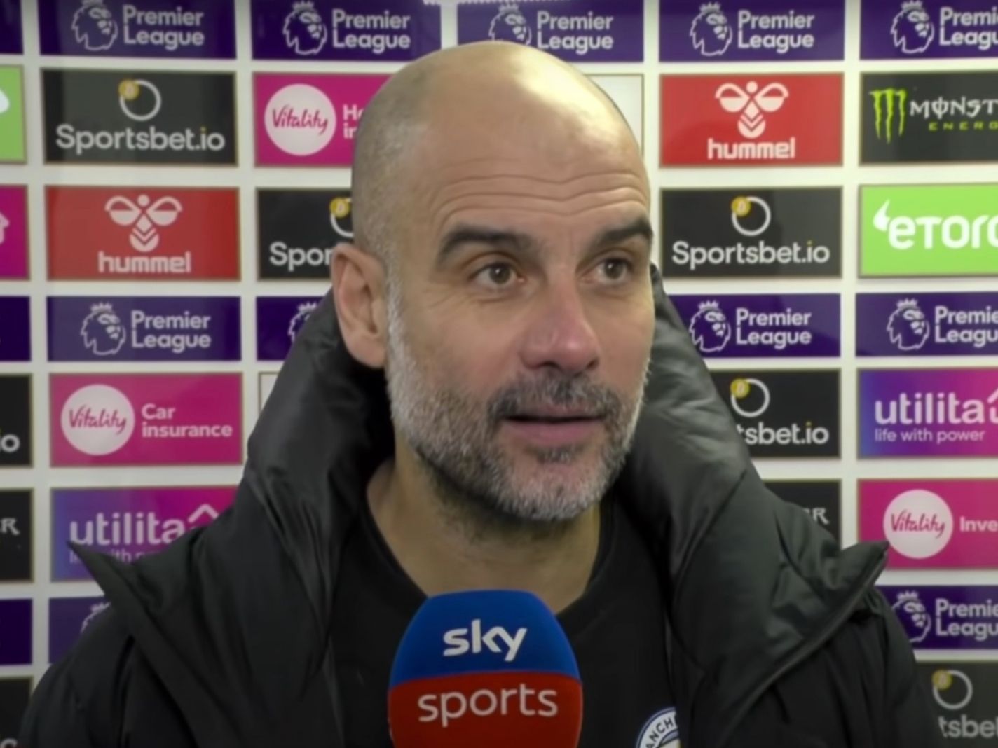 Pep Guardiola giving post-match interview