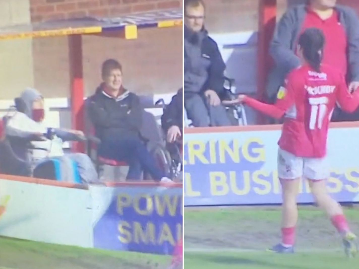 Incredible moment disabled fan tries to mow down Swindon players with his wheelchair