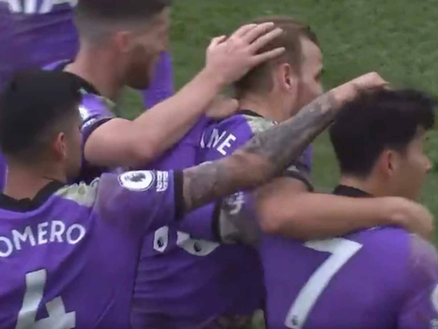 The painful moment Cristian Romero yanks Son Heung-min’s hair during goal celebration