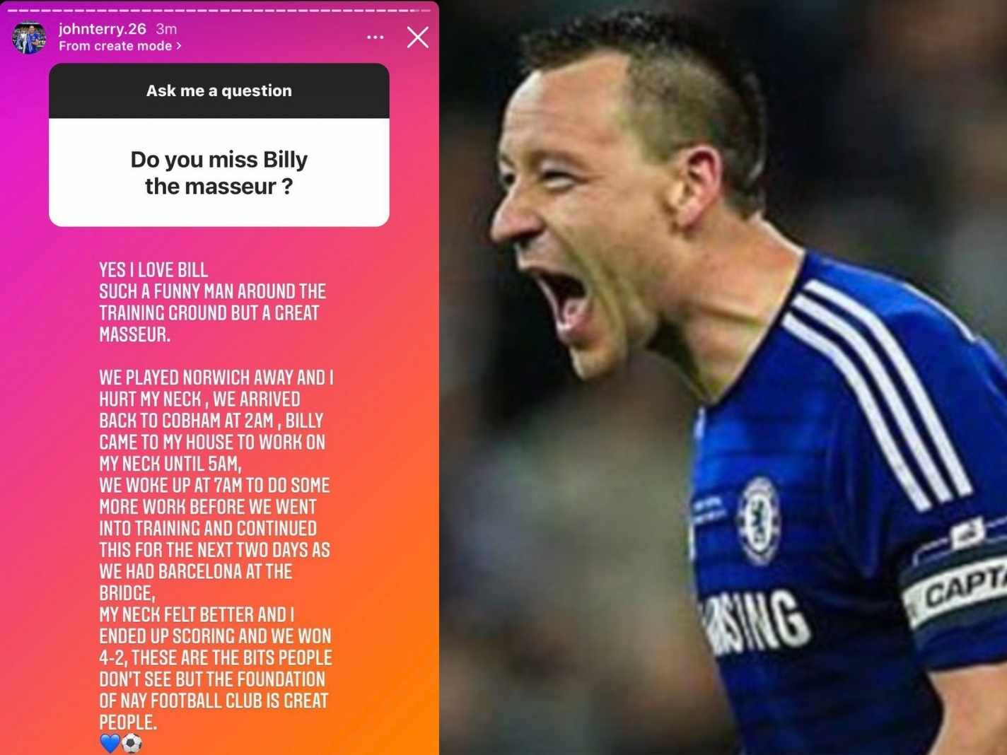 John Terry reveals role Billy the masseur played in Chelsea heroics against Barcelona