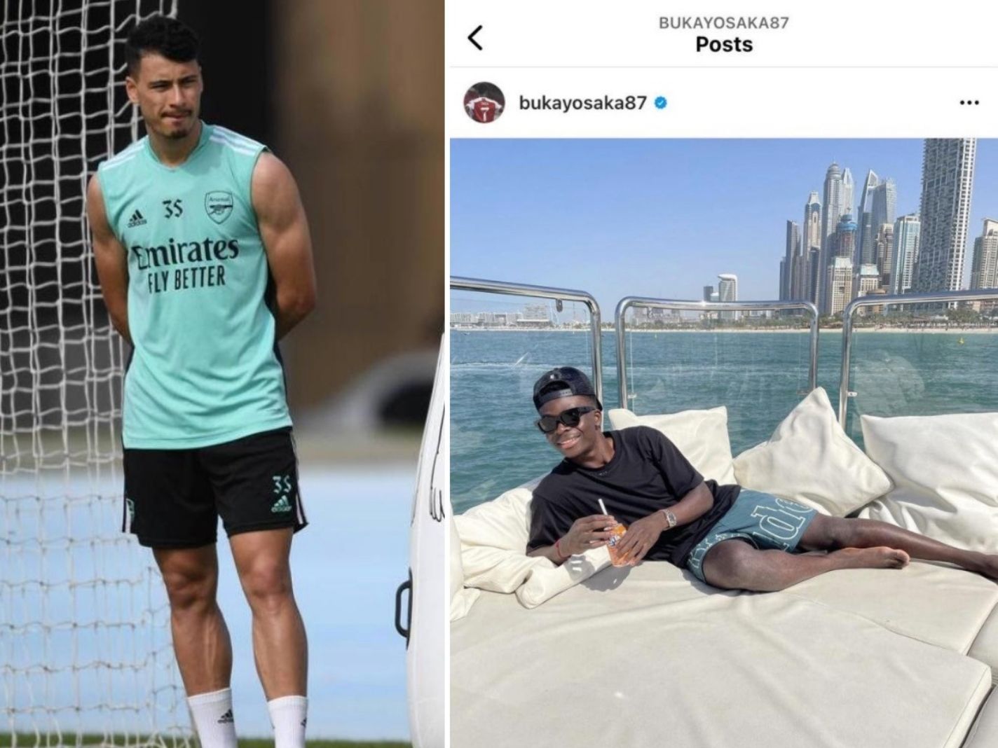 Arsenal in Dubai: Gabriel Martinelli shows off ripped physique as Bukayo Saka trolled for ashy skin