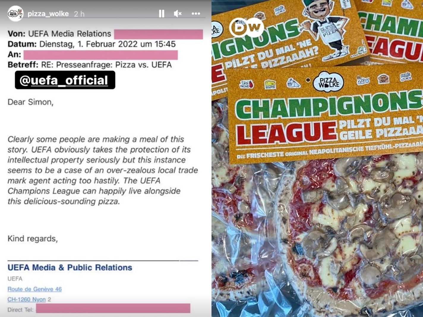 The mushroom topped pizza UEFA threatened to sue because of copyright breach