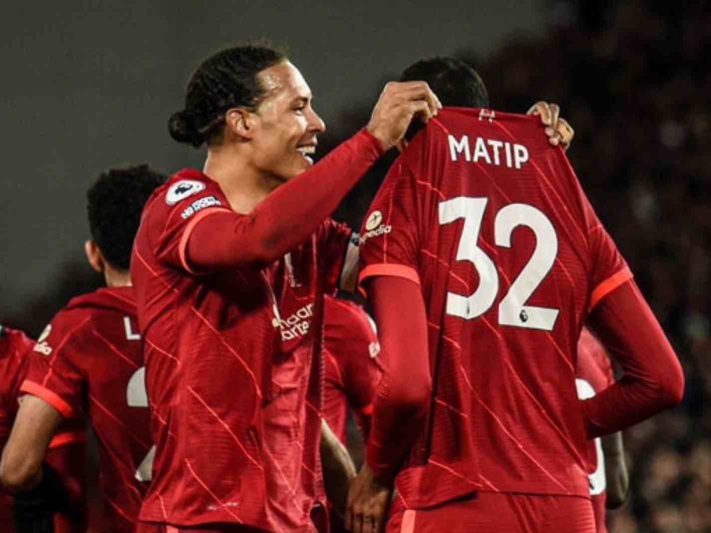 Wholesome: Virgil van Dijk celebrates Joel Matip’s goal like a proud brother