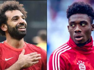 Alphonso Davies (right) is backing Mohamed Salah to get his money