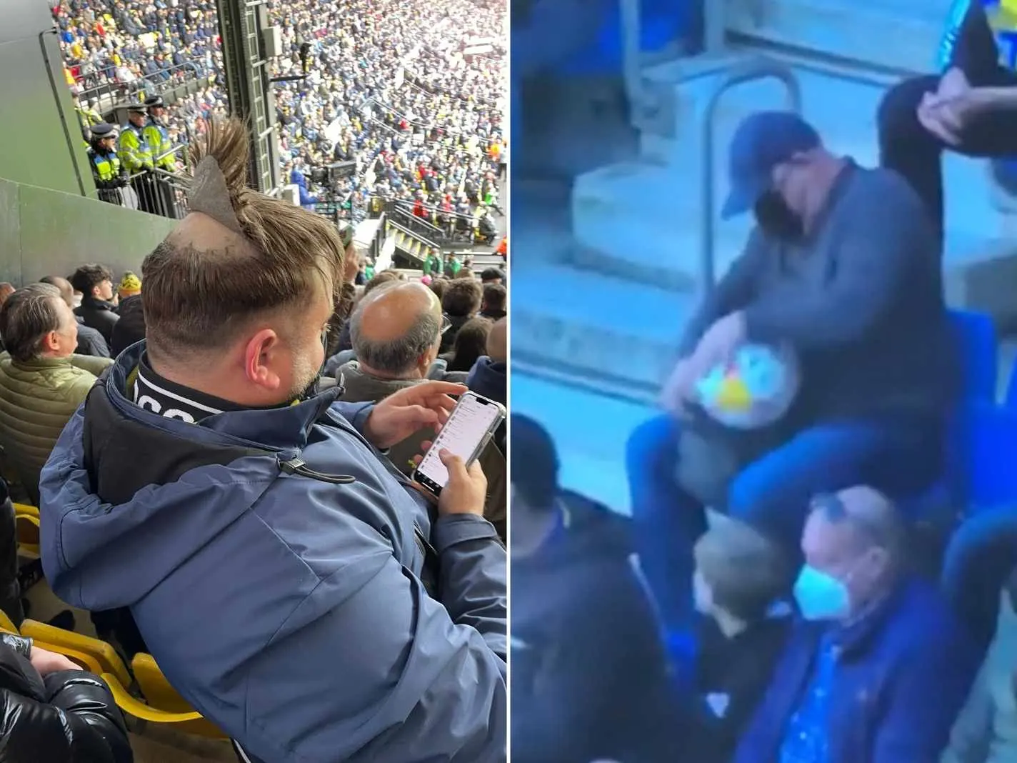 Arsenal fan loses his toupee, while Cadiz supporter steals a football