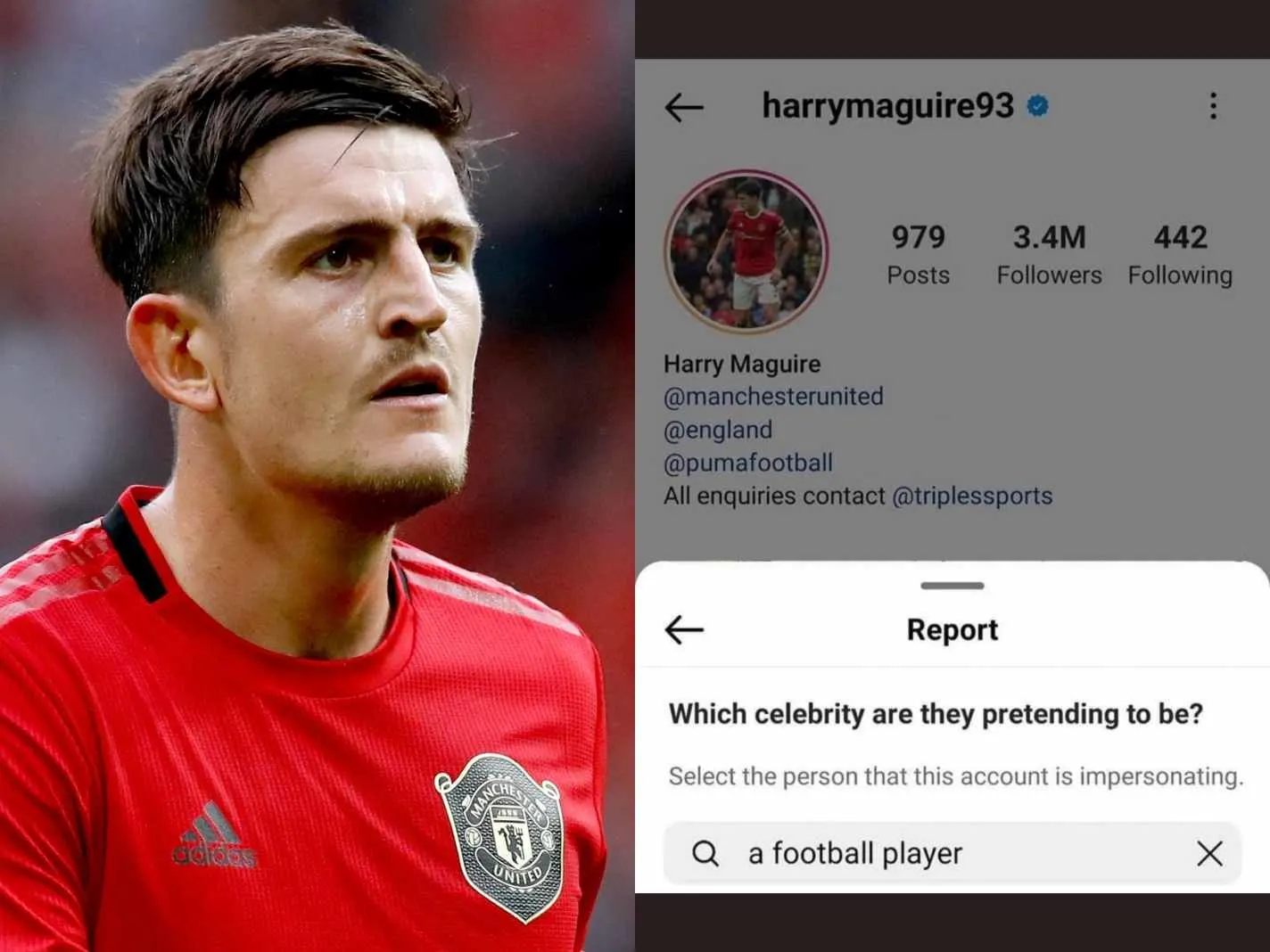 Explaining the meme that is reporting Harry Maguire for pretending to be a football player on Instagram