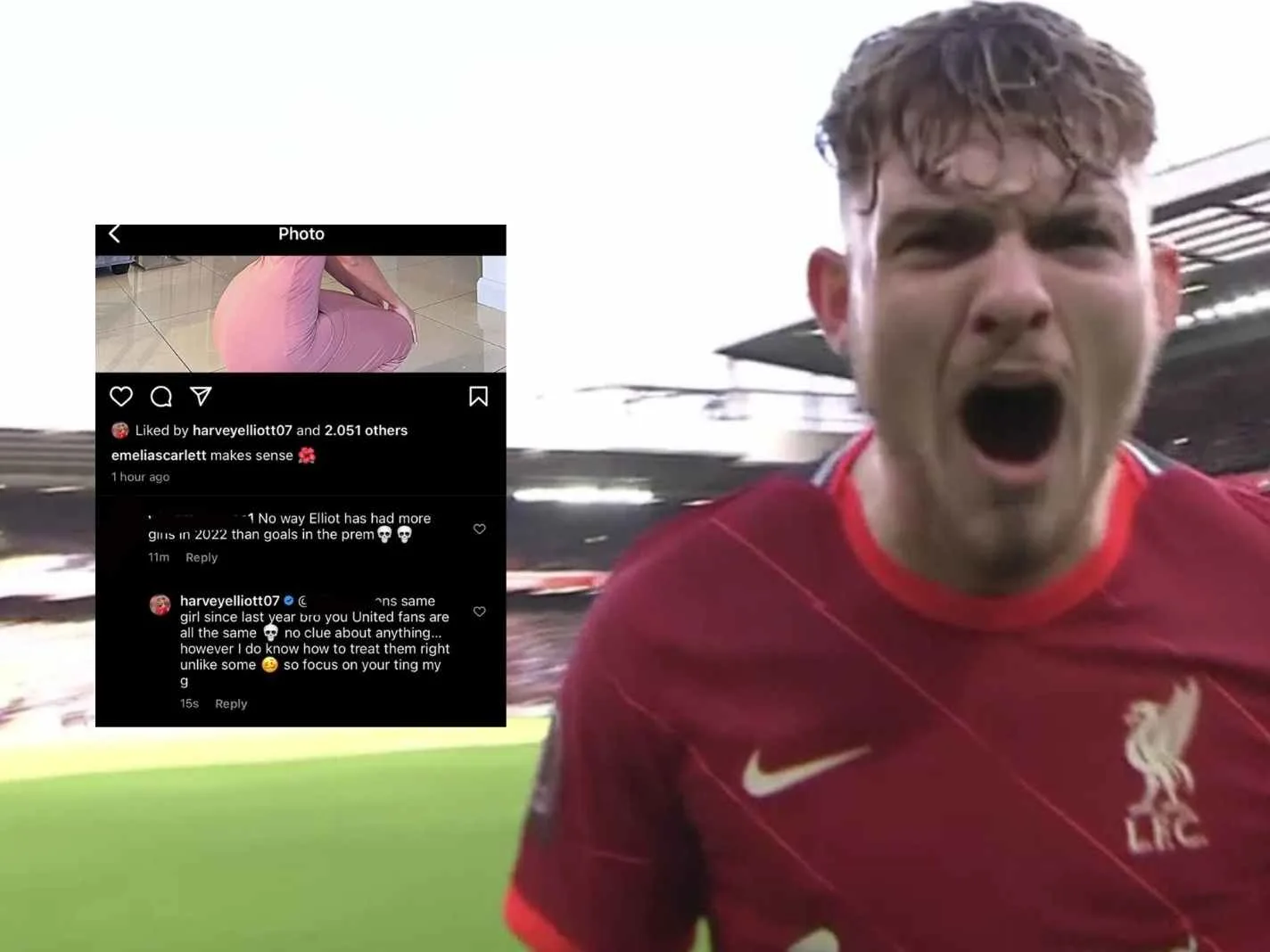 Harvey Elliott snaps back at Man United fan with possible Mason Greenwood reference