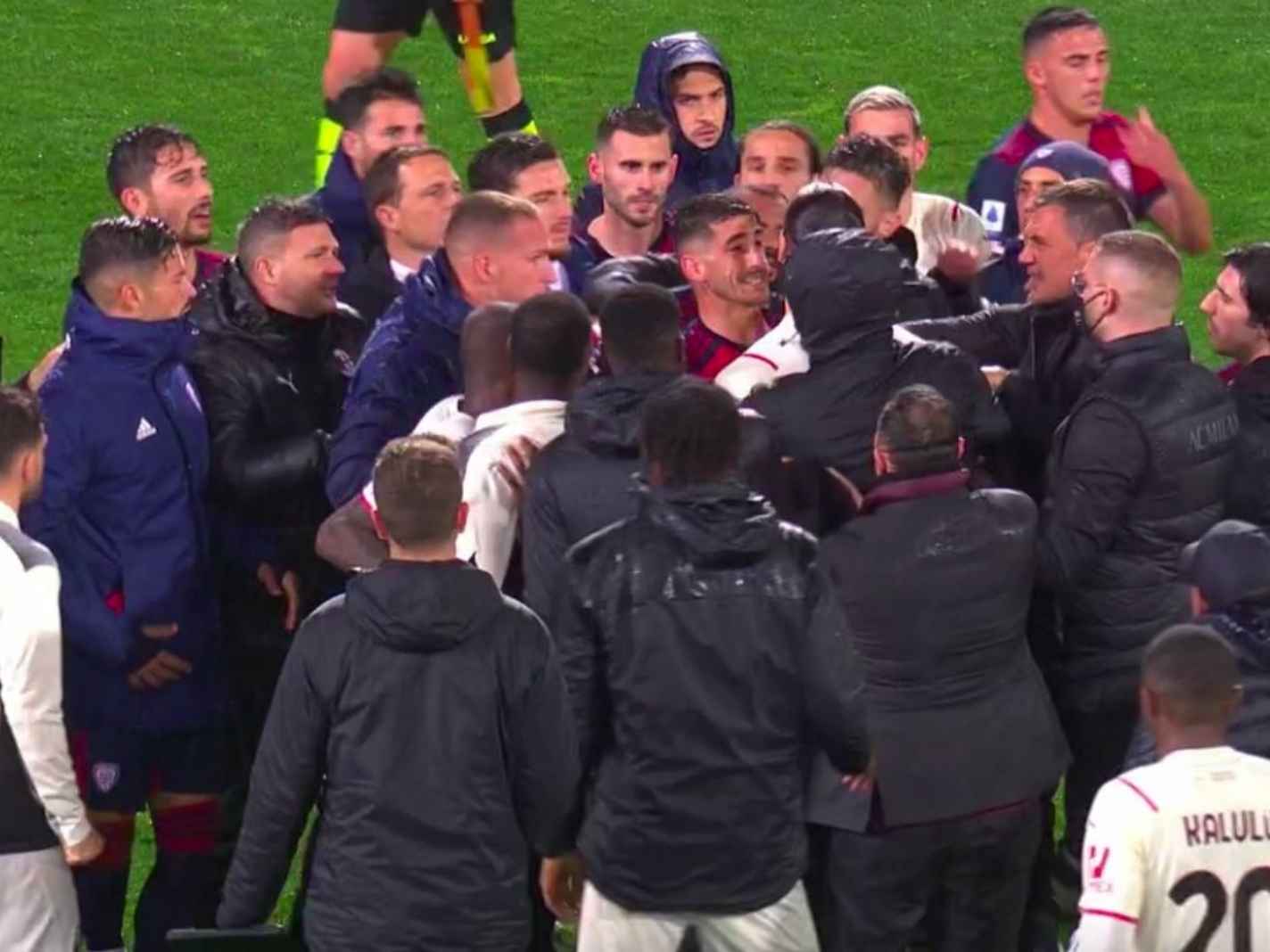 The all-out brawl after Tomori and Maignan are racially abused by Cagliari fans