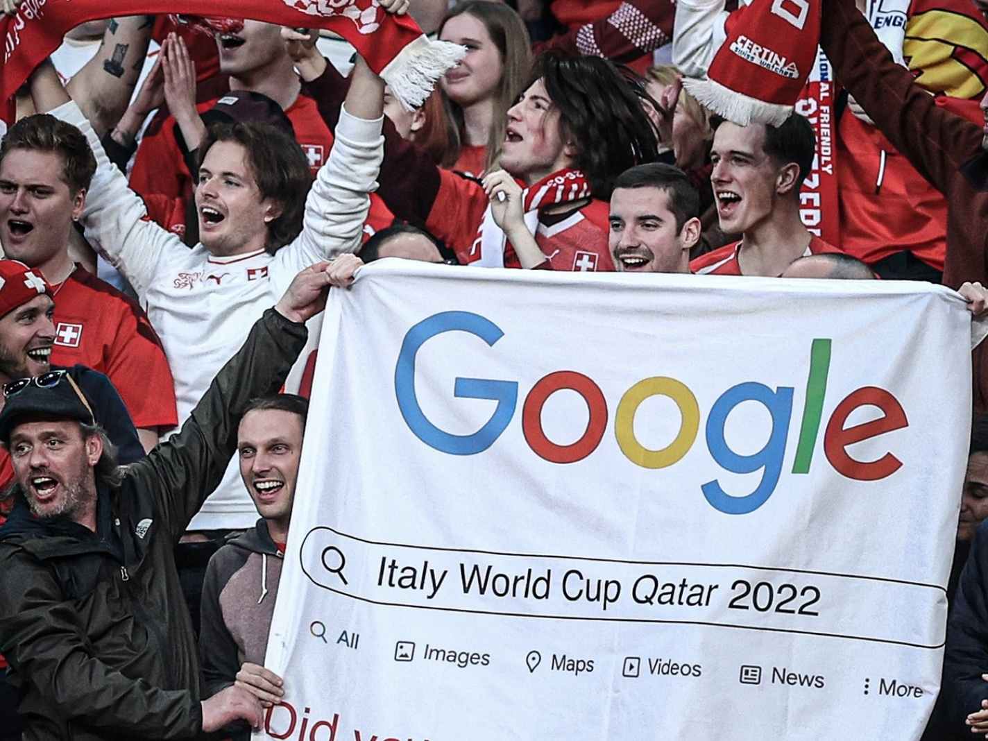 Swiss fans troll Italy with banner showing fake Google Search result