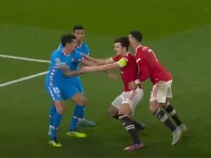 The head clash between Harry Maguire and Cristiano Ronaldo
