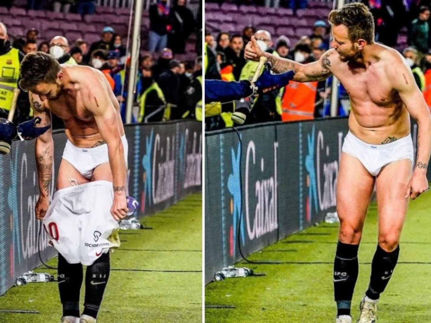 Ivan Rakitic strips down to his underwear to please Barcelona fans at full time