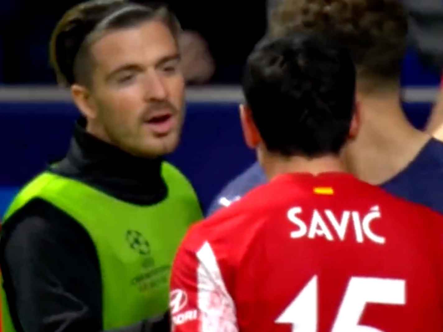Jack Grealish and Stefan Savic were involved in a heated moment during Atletico v Man City