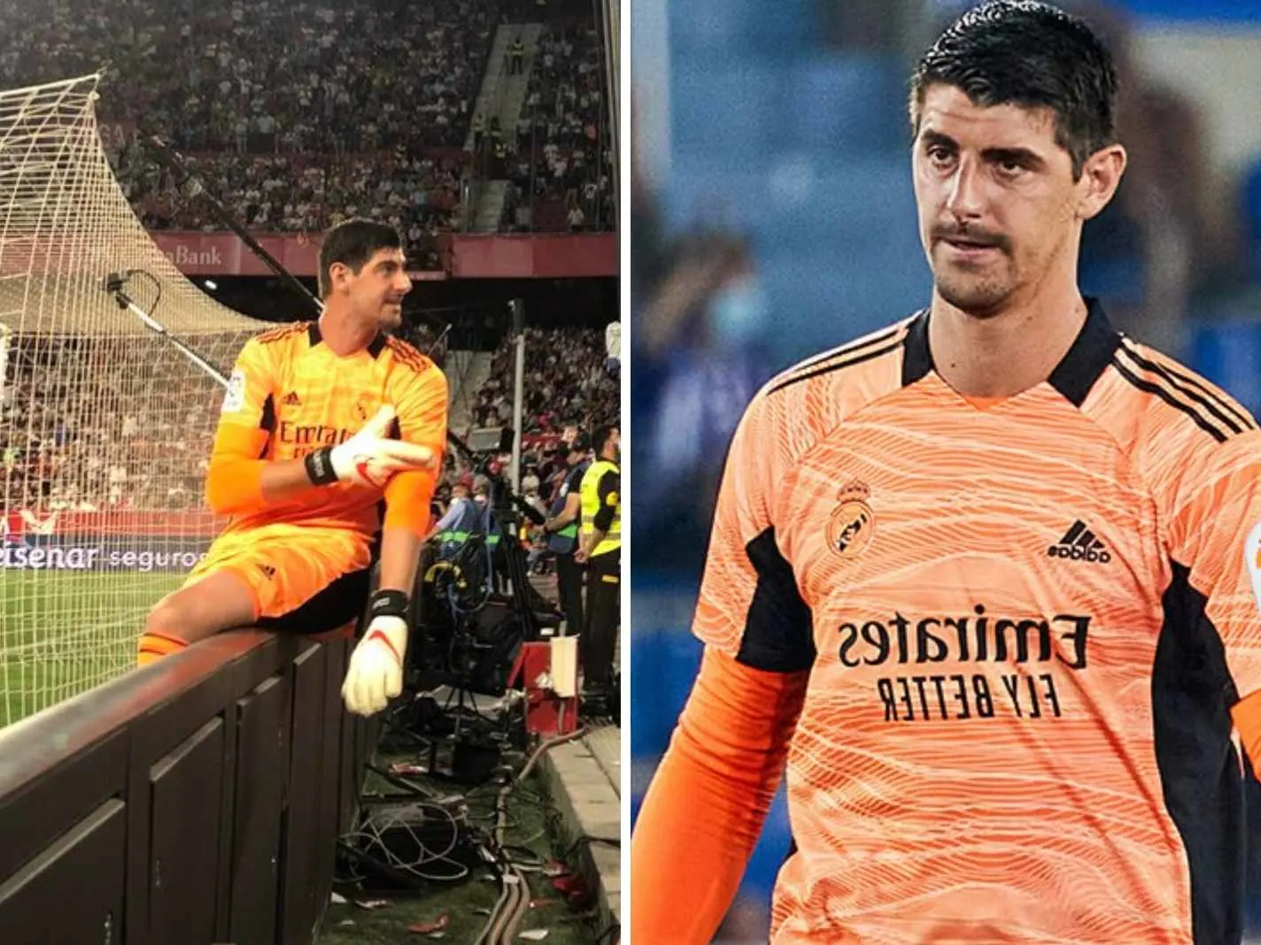 Thibaut Courtois spotted having a chant with Sevilla fans during Vinicius handball check
