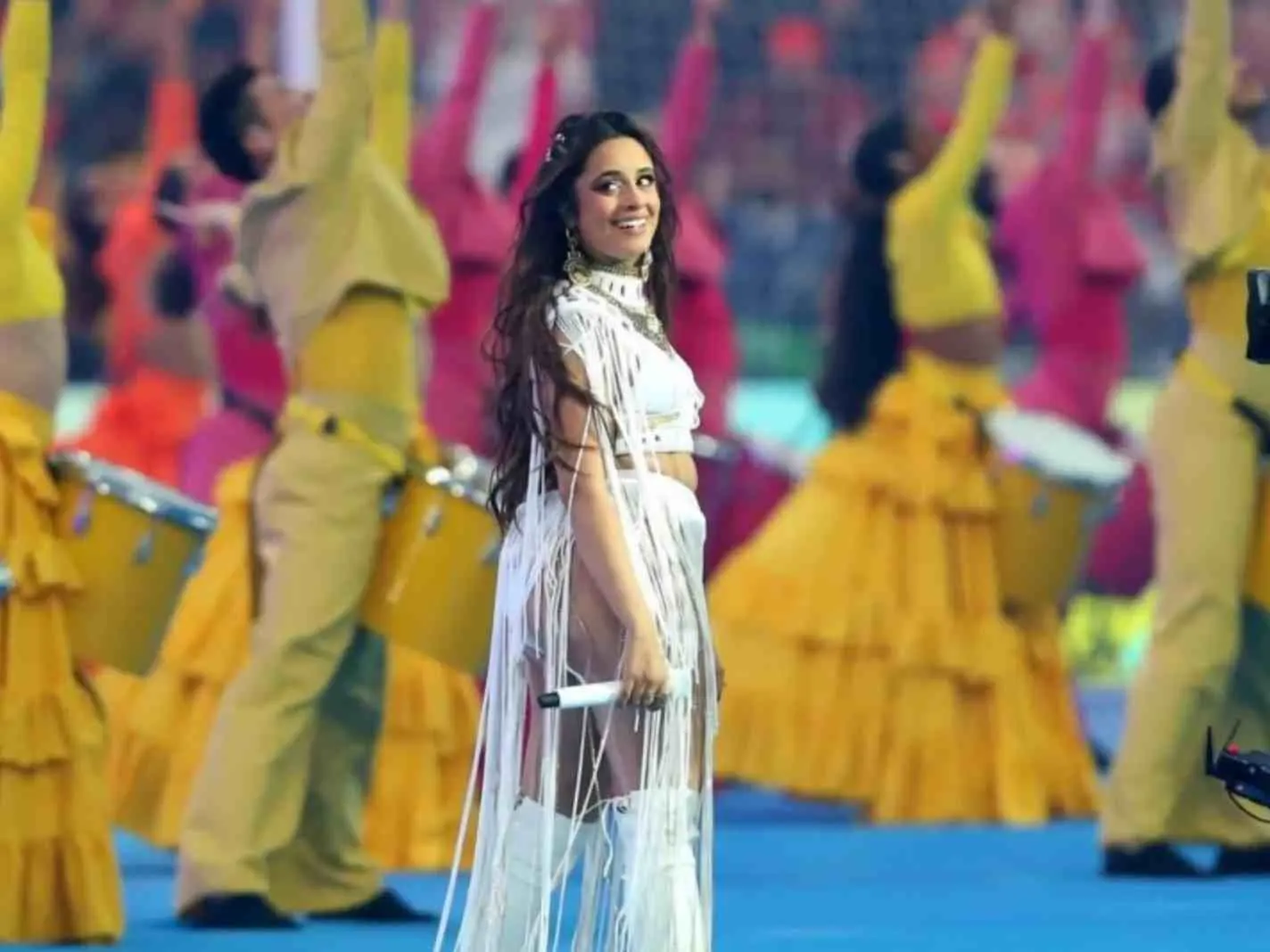 Camilla Cabello performs before UEFA Champions League final between Real Madrid and Liverpool at Paris.