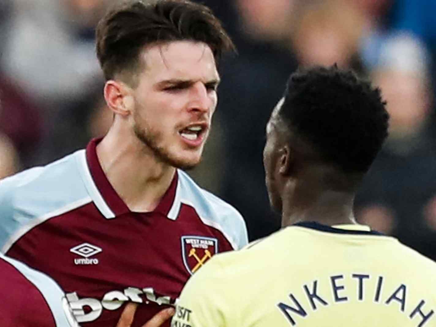 Twitter reacts to furious moment between Declan Rice and Eddie Nketiah