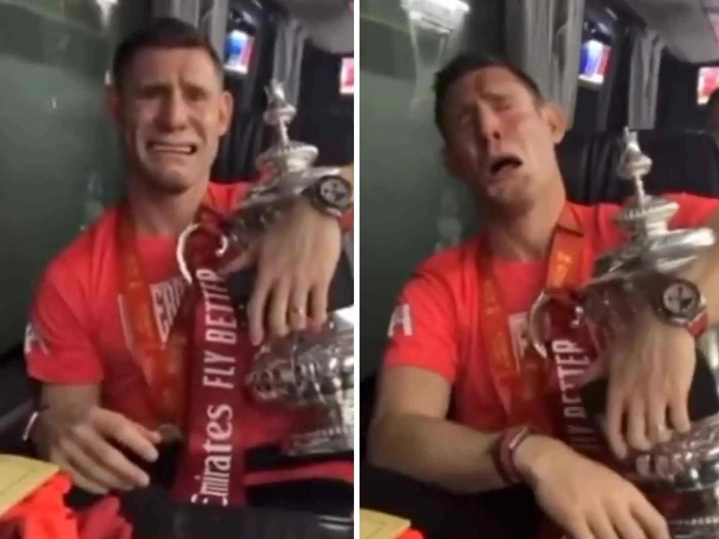 In this image - James Milner appears to be crying because of a Snapchat filter