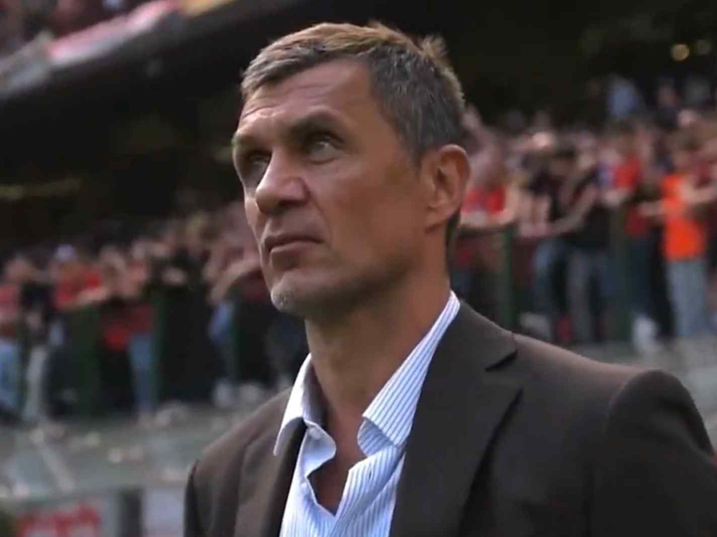 The image shows Paolo Maldini in the sidelines during AC Milan's Serie A fixture against Fiorentina