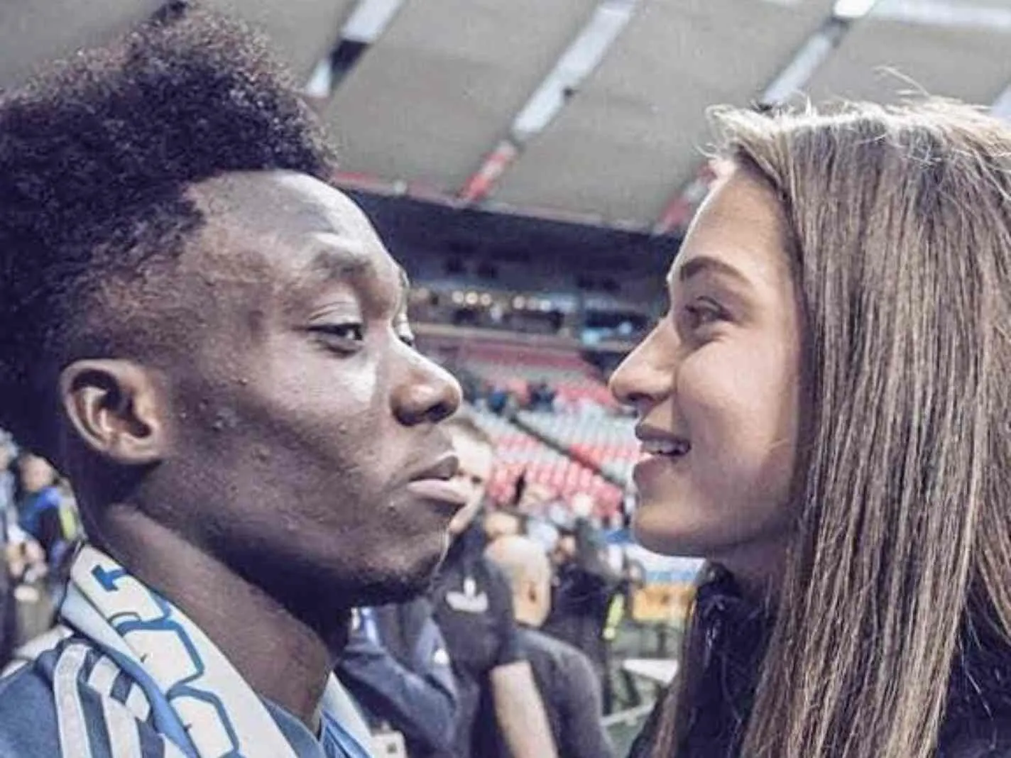 The photo shows Alphonso Davies and Jordyn Huitema together.