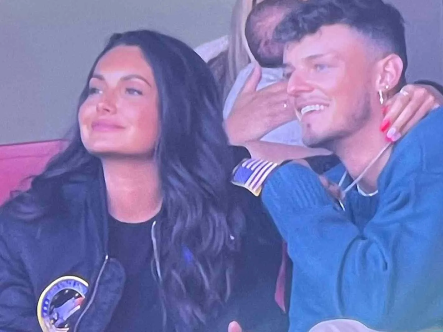 The photo shows Ben White watching Arsenal's game against Leeds United alongside his girlfriend Milly Adams.