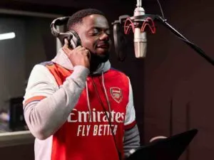 The photo shows Daniel Kaluuya working in the studios for new Arsenal All or Nothing series.