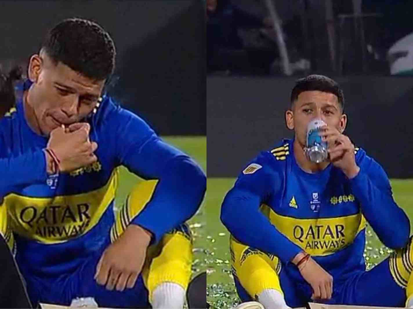 The photo shows Marcos Rojo smoking a joint and drinking beer after Boca Juniors title win.