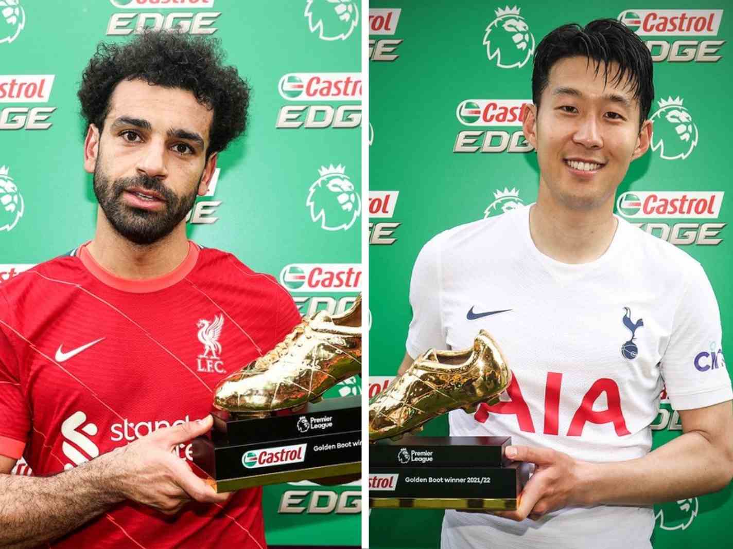 The photo shows Mohamed Salah and Son Heung-min with their Golden Boot awards