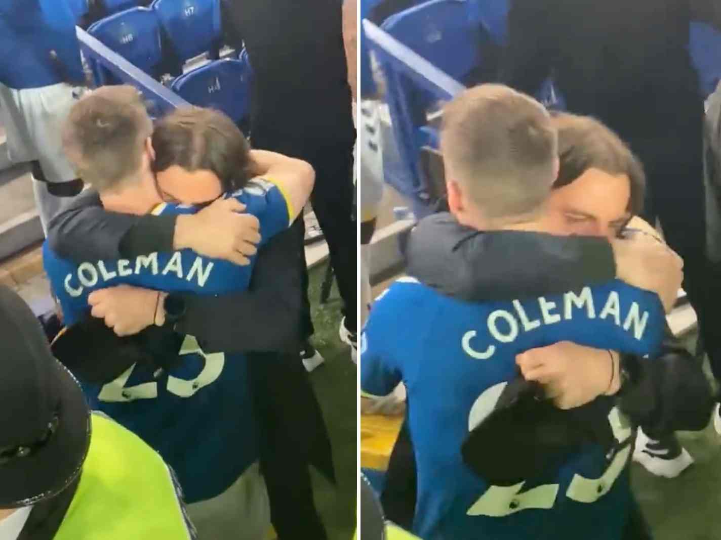 The photo shows Seamus Coleman and Leighton Baines embracing each other after Everton's 3-2 win over Crystal Palace.