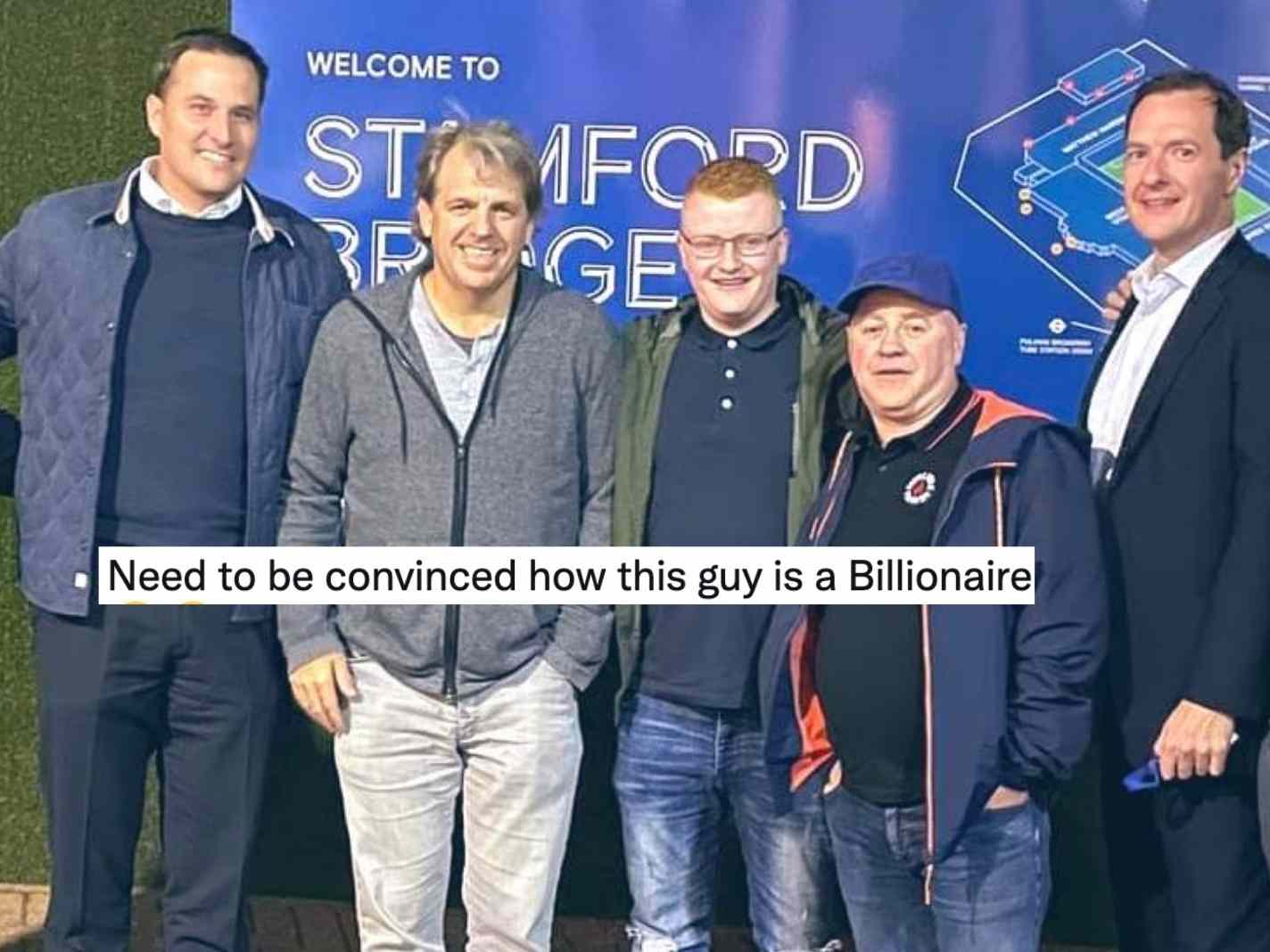 The photo shows Todd Boehly outside Stamford Bridge shortly before taking the reins over Chelsea and a fan's reaction to his humble appearance.