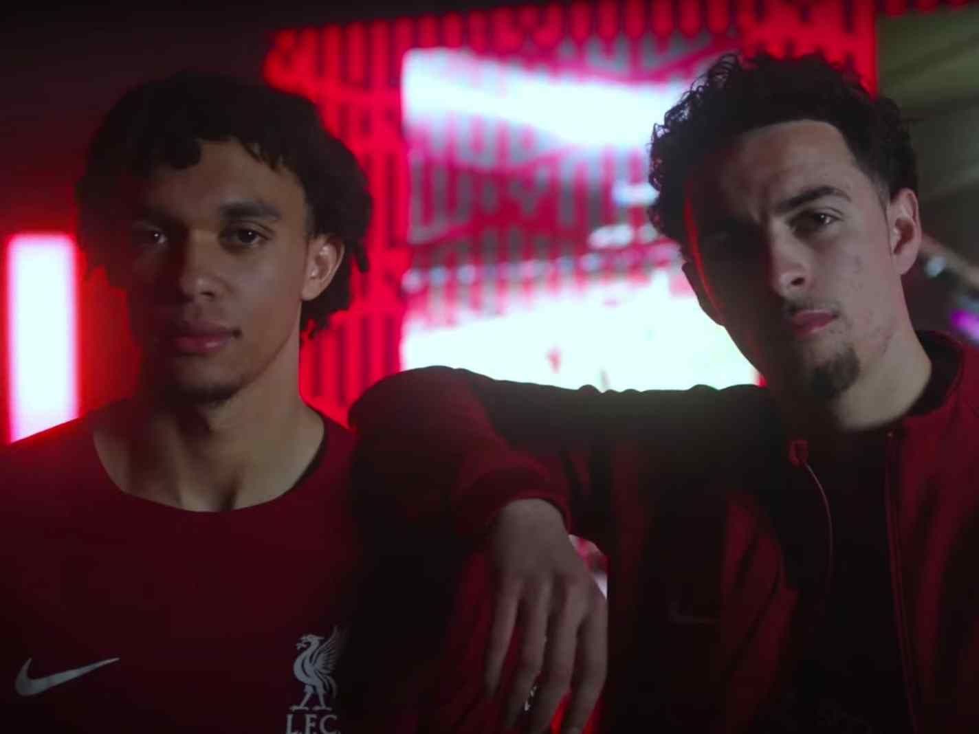 The photo shows Trent Alexander-Arnold and Curtis Jones as seen in the new promo for Liverpool's home kit for 2223 season