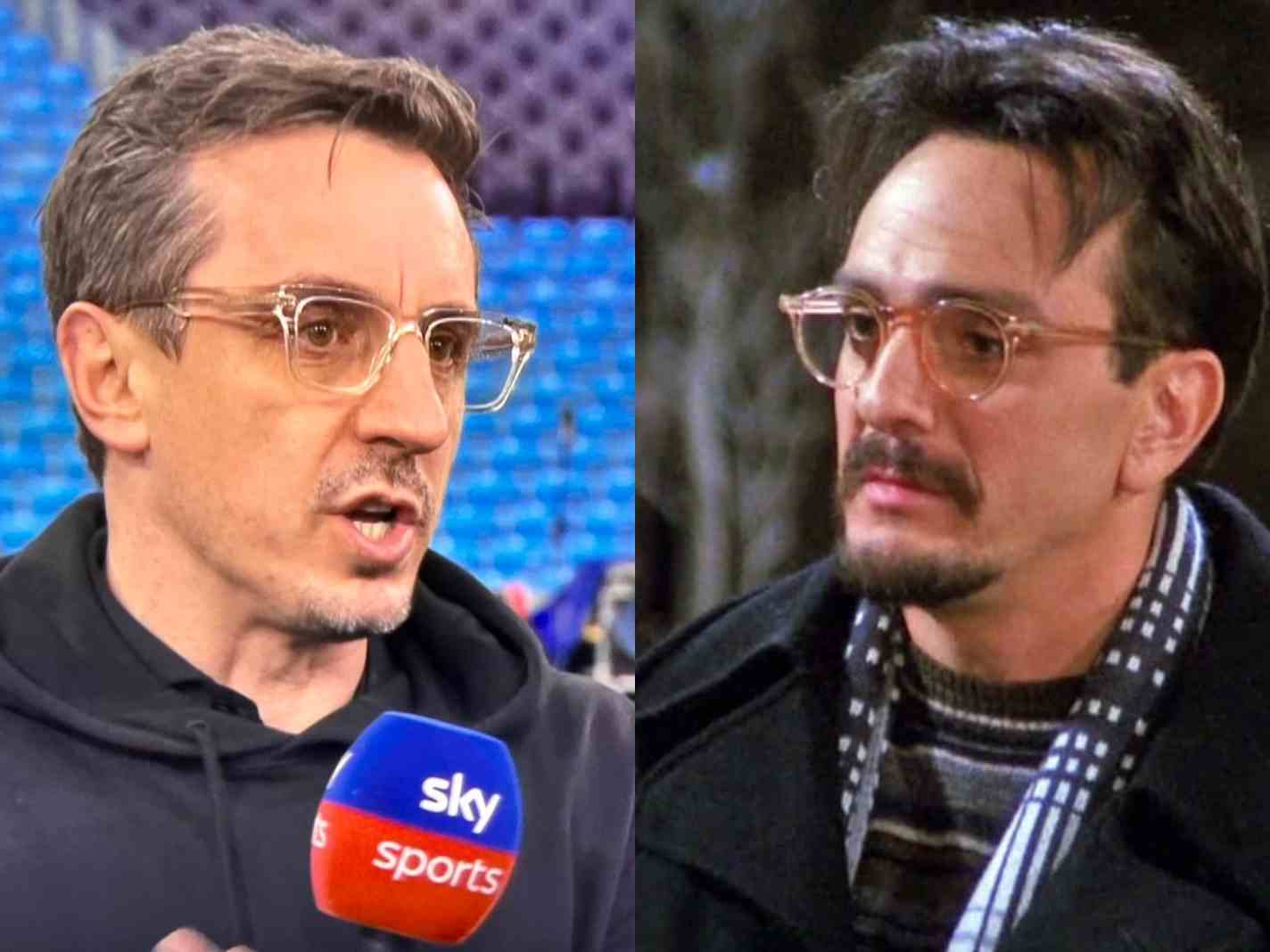 This is a comparison photo of Gary Neville and Hank Azaria in Friends.
