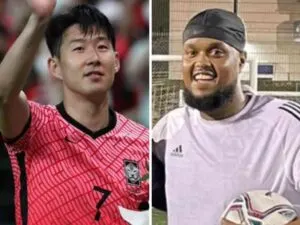 A two photo collage featuring Son Heung-min and Chunkz
