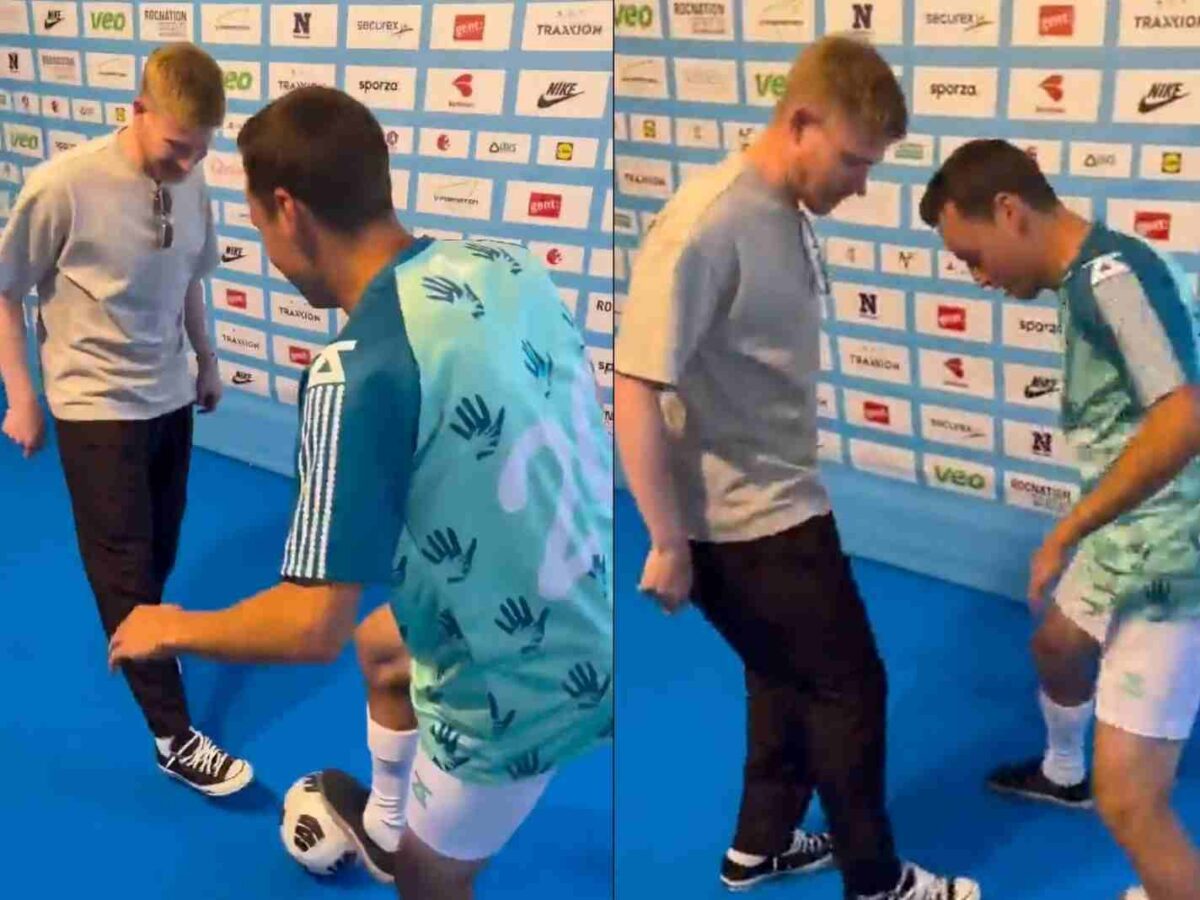 Kevin De Bruyne with football freestyler Martijn Debbaut
