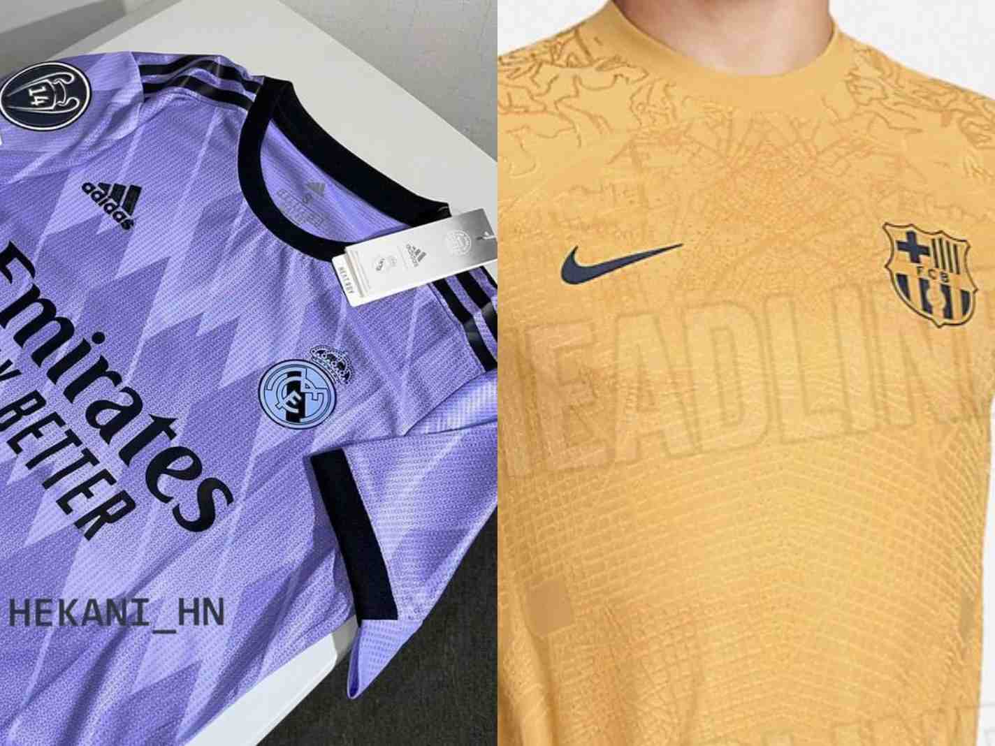 Leaked images of Real Madrid and Barcelona away kits for 2223 season.