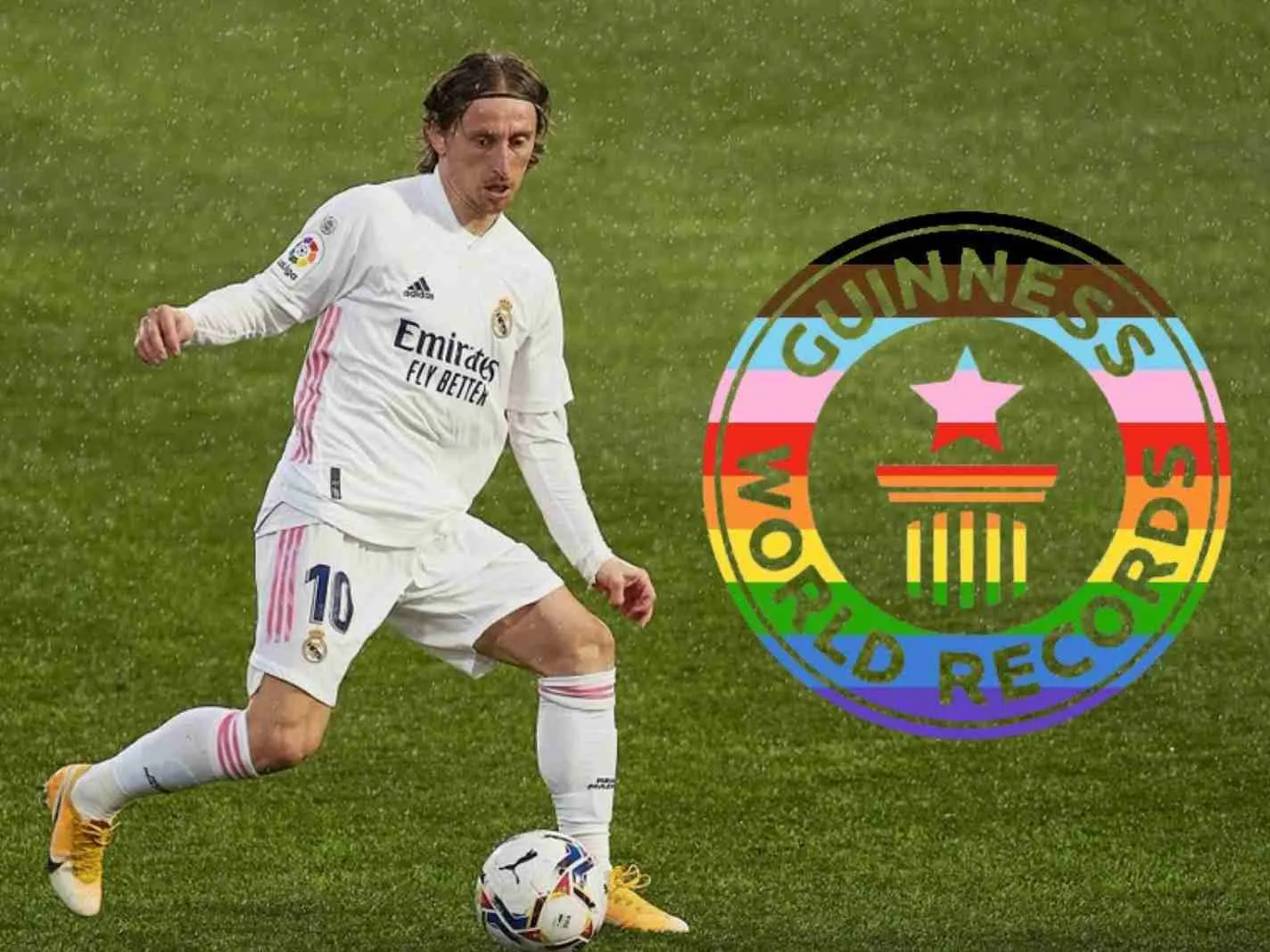 Luka Modric along with the logo of Guinness World Records