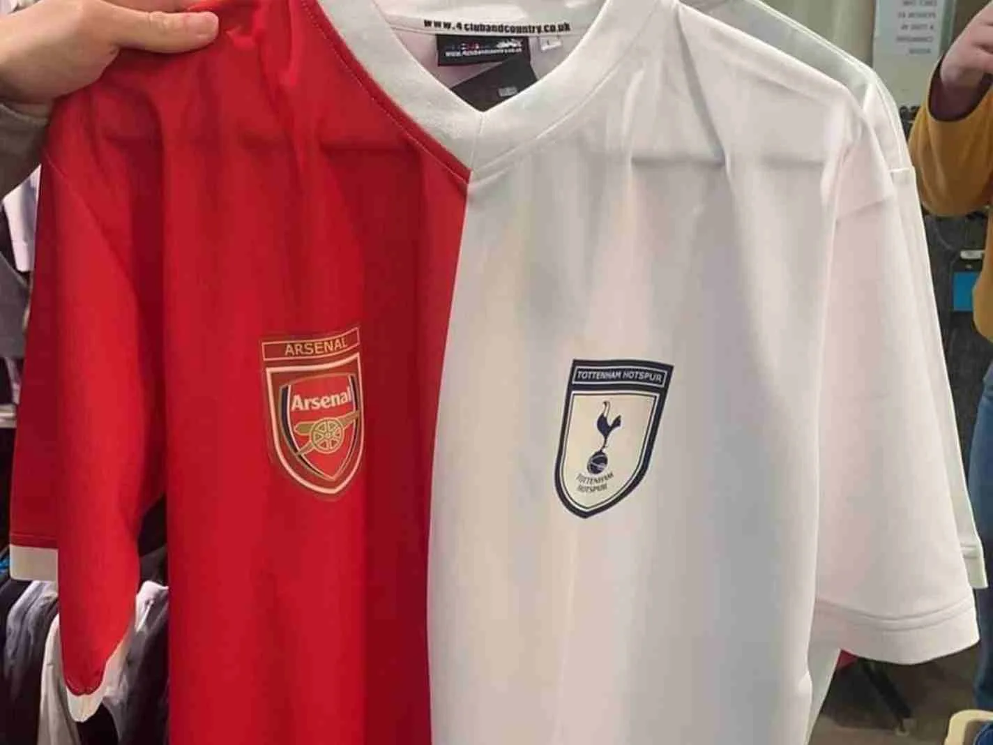 The half-n-half Arsenal and Tottenham kit