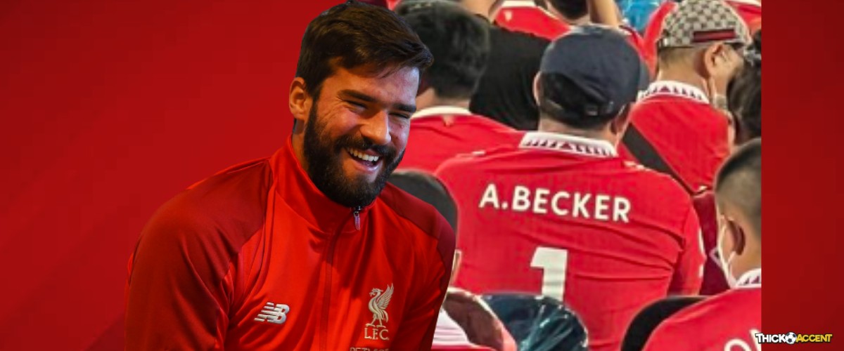 Manchester United fan shocks everyone by wearing new 22/23 home kit with Liverpool player Alisson's name at the back.