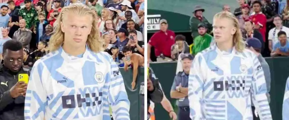 Erling Haaland looks like WWE star Edge and looks like he’s entering a WWE ring as he walks with flamboyance before Man City's pre-season clash in USA.