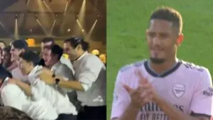 Arsenal fans complete a proper life goals by bellowing out hilarious rendition of new Saliba chant at a wedding