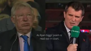 Sir Alex Ferguson and Roy Keane squirming