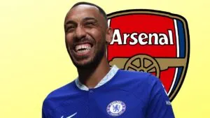 A grinning Aubameyang after joining Chelsea