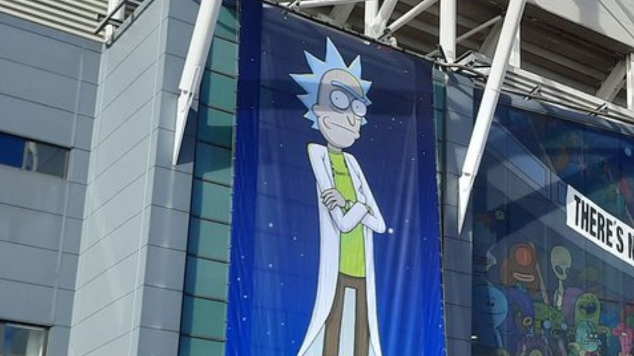 Mysterious Rick And Morty Banner Goes Up Outside Old Trafford