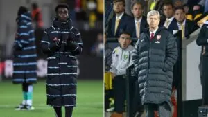 Hope They Fixed The Zipper Bukayo Saka Dons Wenger Style Long Coat After Arsenal Win