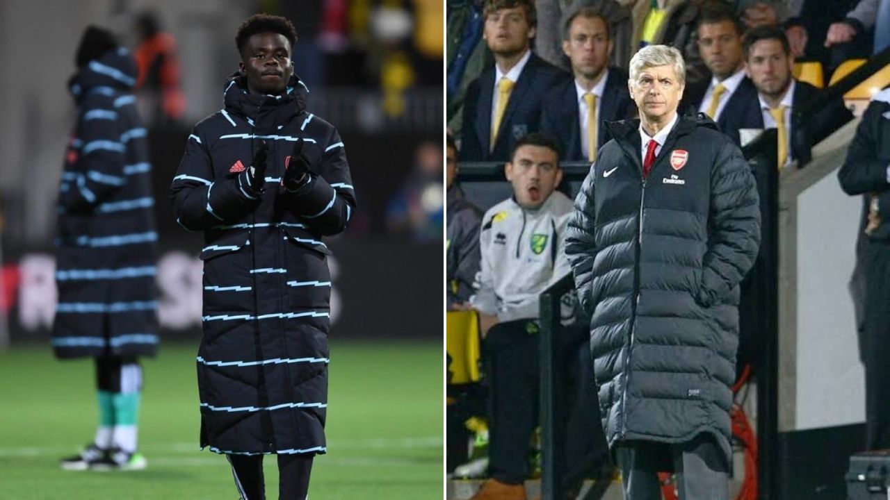 Look: Bukayo Saka Dons Wenger Style Long Coat After Arsenal Win