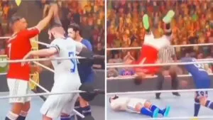 Ronaldo and Messi Sneak Into WWE 2K22 To Ruin Benzema With A Moonsault