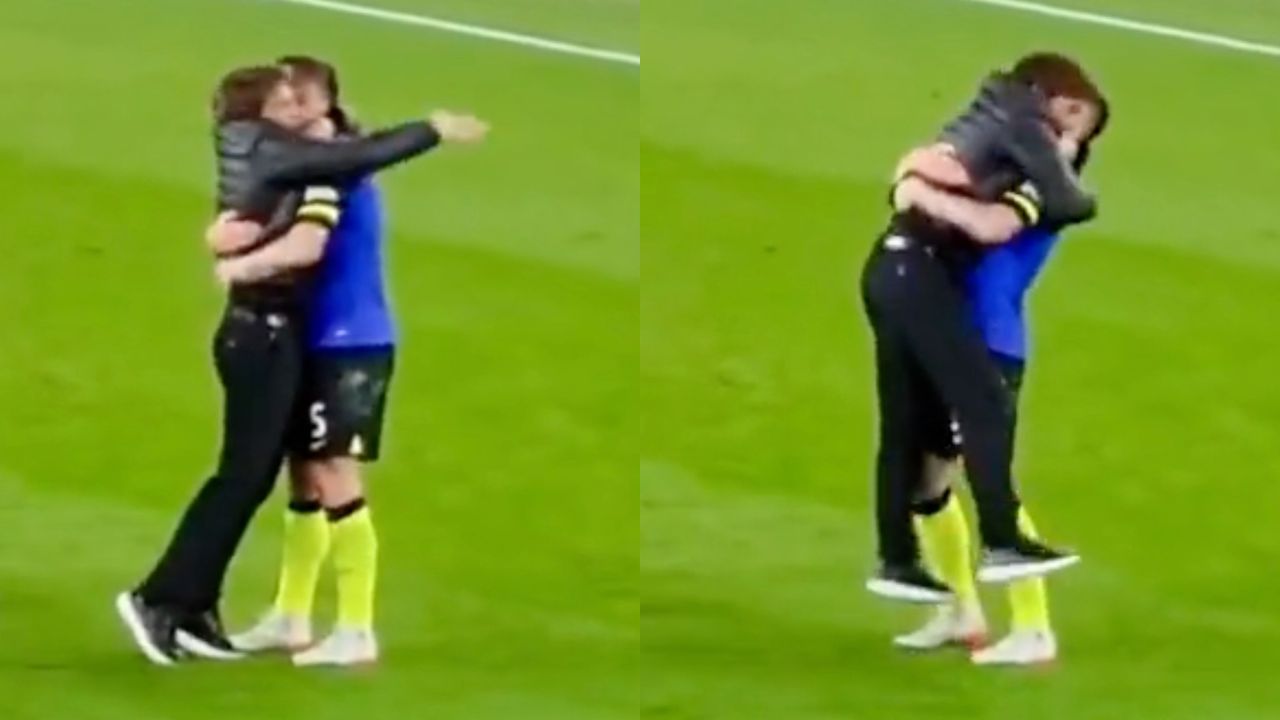 Watch: Antonio Conte And Hojbjerg Show Special Bond With Aggressive Hug