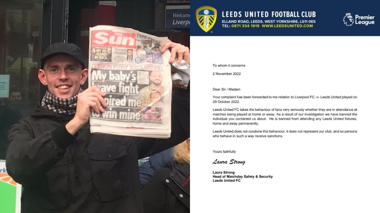 Disgusting Leeds United Fan Banned For Flashing The Sun Newspaper Before Liverpool Match