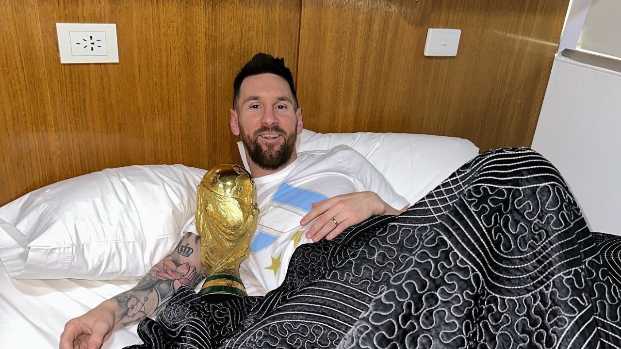 Look: Lionel Messi Falls Asleep With World Cup Trophy In Age Old Tradition